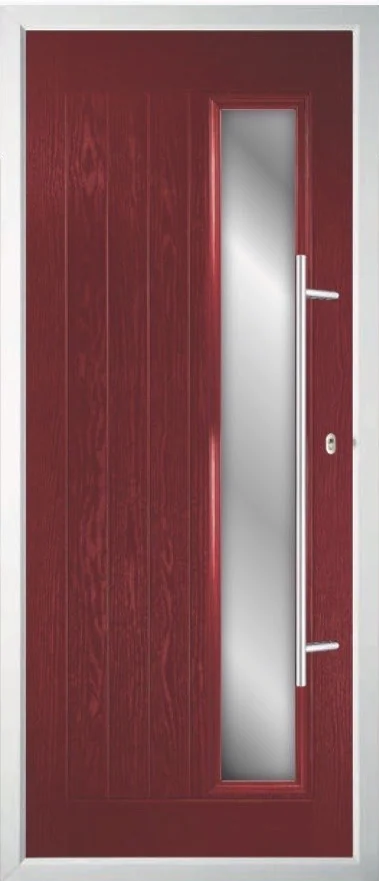 A red composite front door in the Modern 4 style