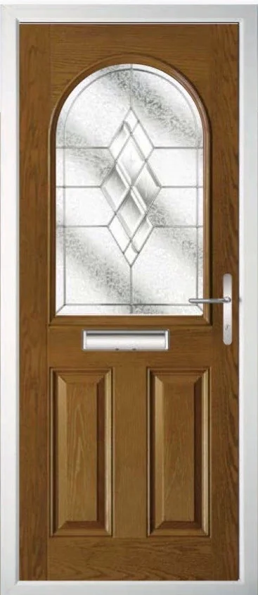 A oak composite front door in the Silsden style